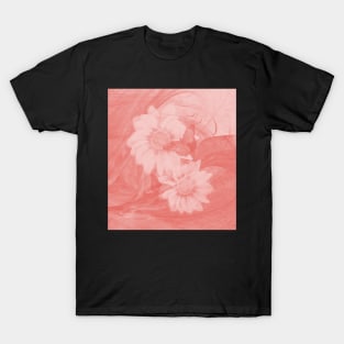 Surreal butterflies and flowers in living coral T-Shirt